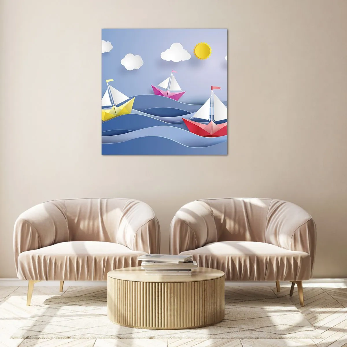 Glastavla - Bild på glas - Det är så skönt att gunga bland vågorna - 60x60 cm