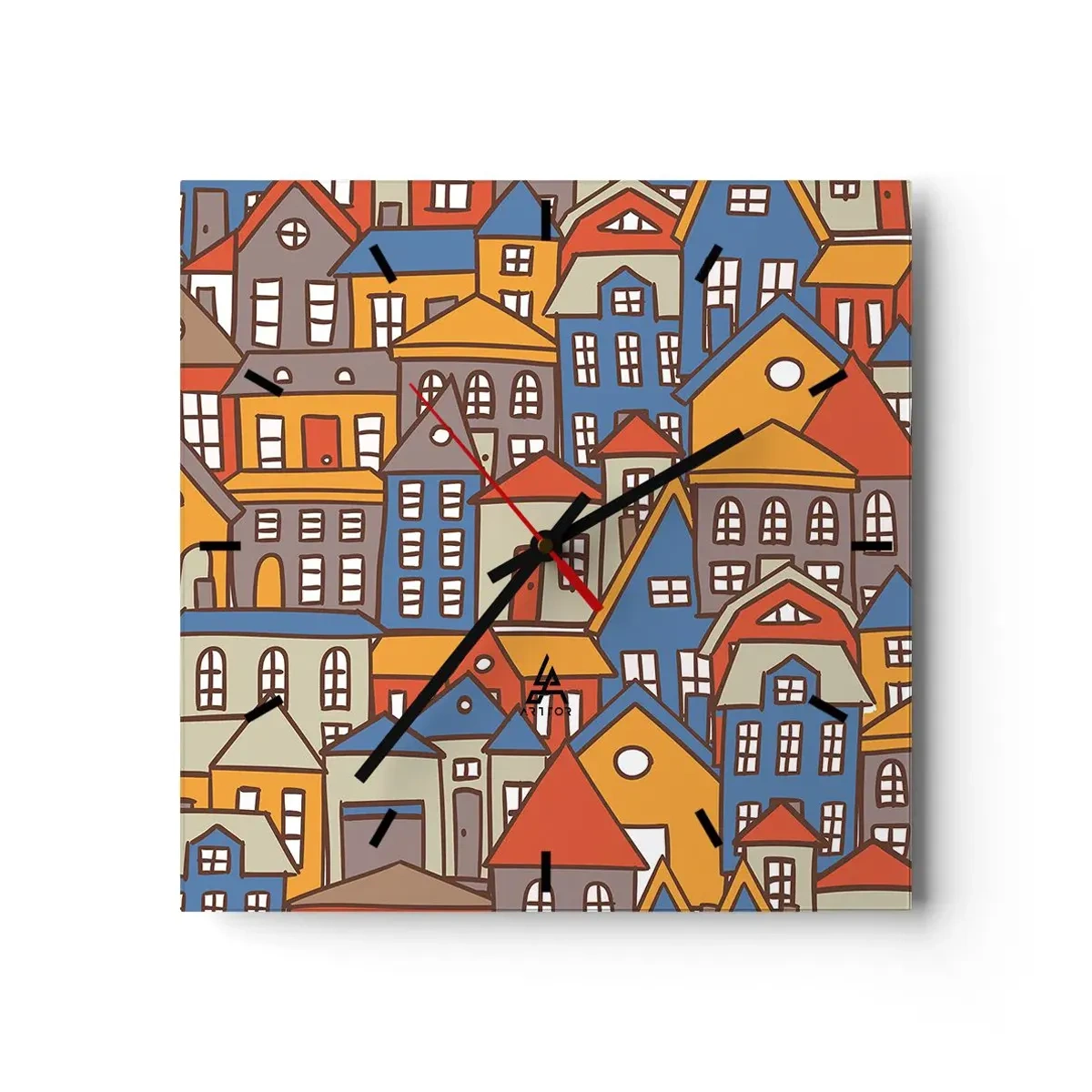 Väggklocka - Klocka på glas - Hus bakom hus - 30x30 cm