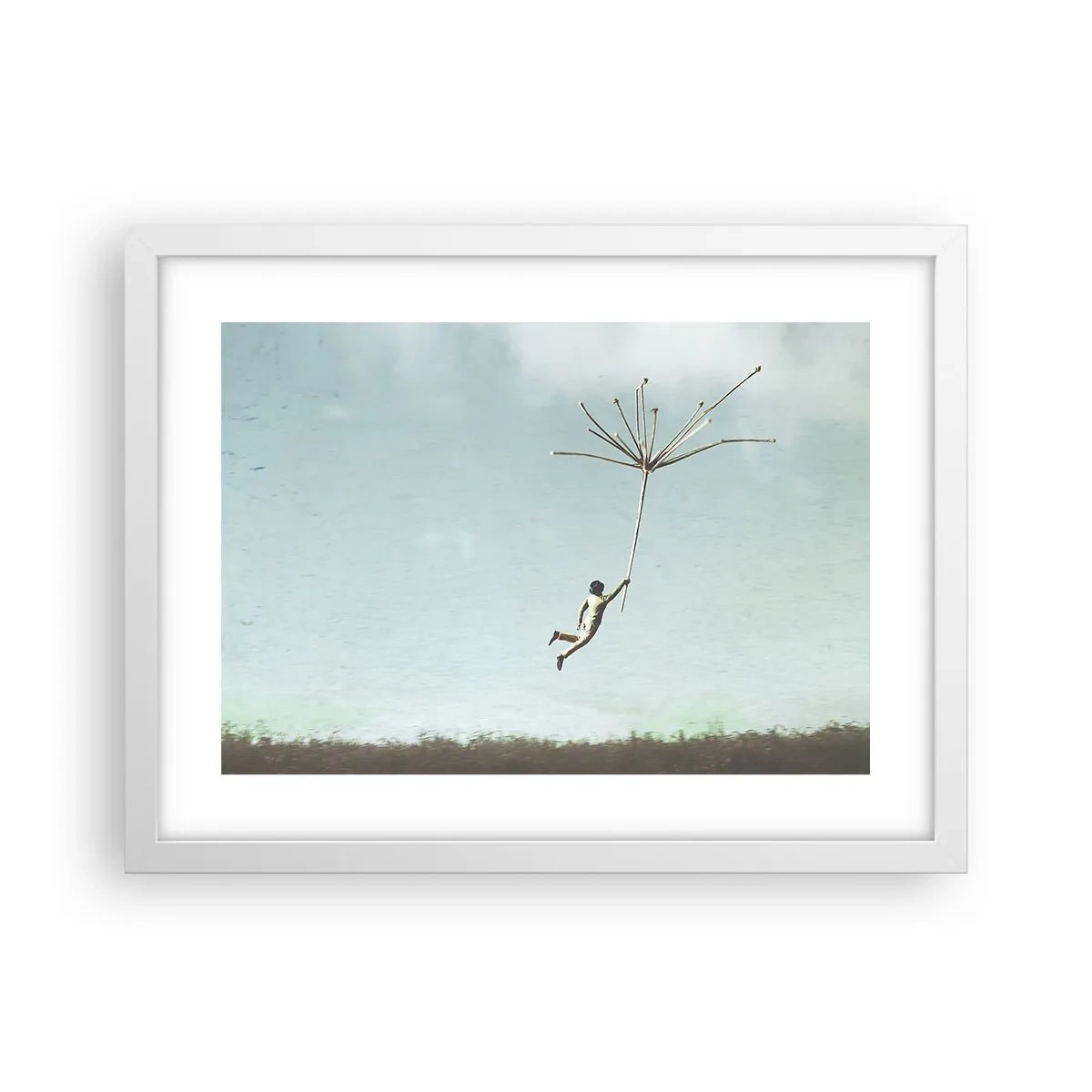 Affisch i vit ram - Drakar, maskrosor, vind - 40x30 cm