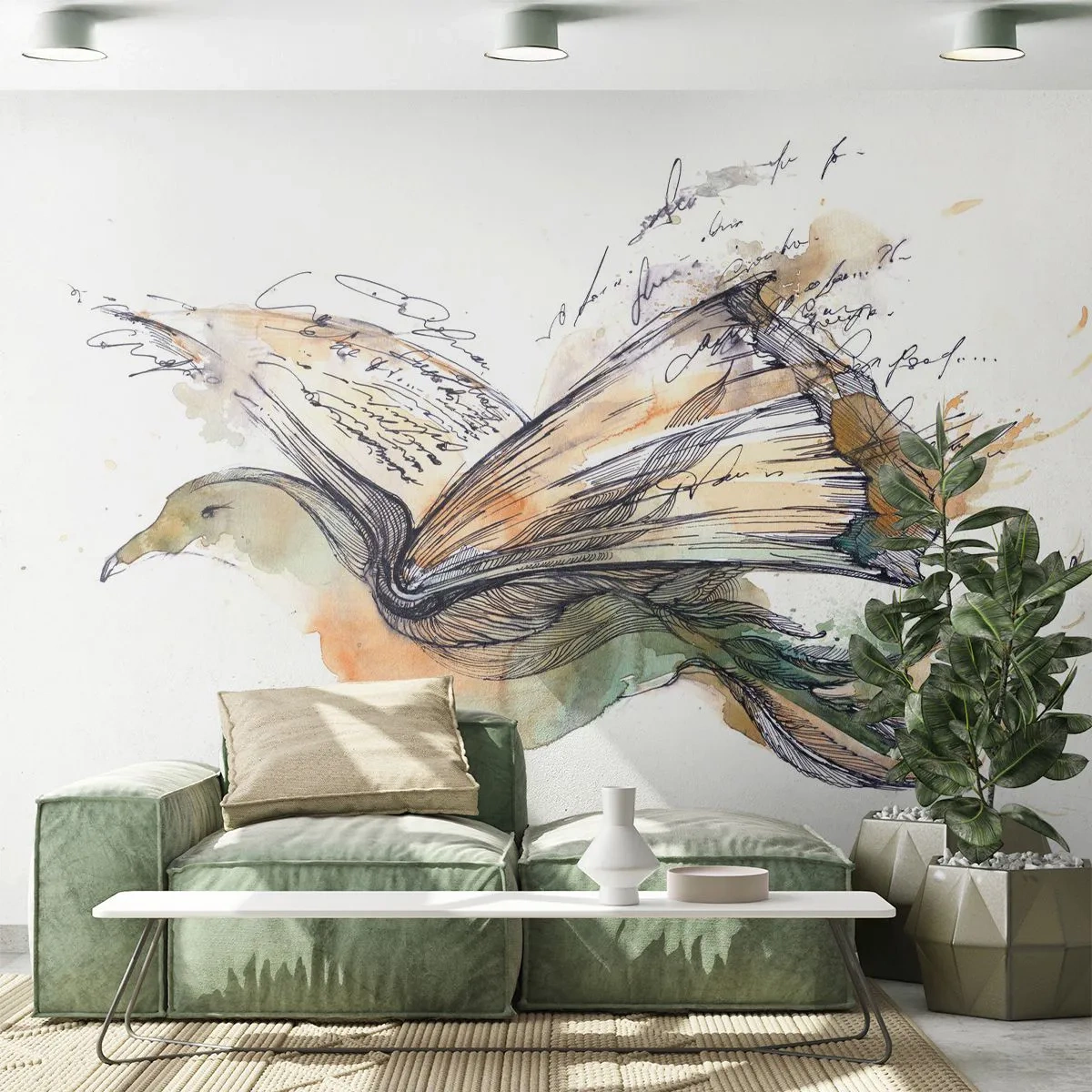 Fototapet Premium Canvas - På poesins vingar - Abstraktion, Fågel, bok - 350x256 cm