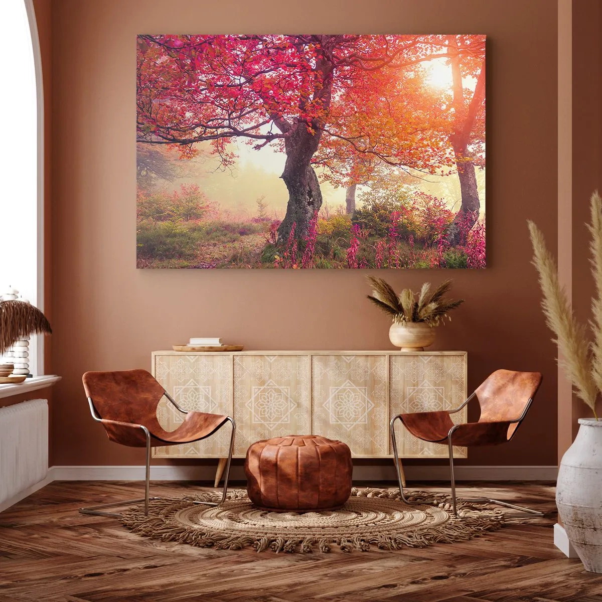 Canvastavla - Bild på duk - Höstlandskap med träd i intensiva färger - 70x50cm - Våldsam blommande - Modern väggdekoration för vardagsrum och sovrum ARTTOR