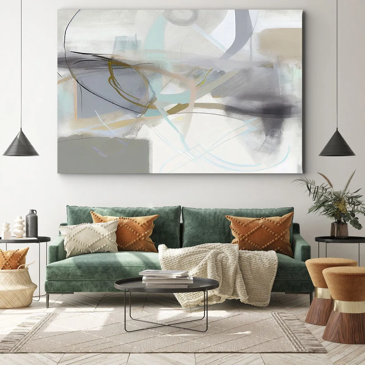 Canvastavla - Bild på duk - Pastell abstraktion med fina linjer - 70x50cm - Dimmig abstraktion - Modern väggdekoration för vardagsrum och sovrum ARTTOR