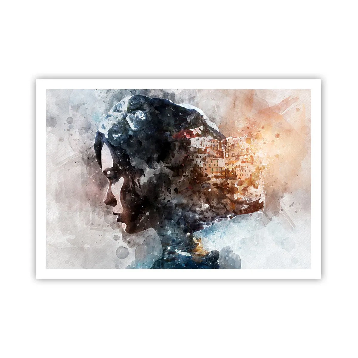Affisch - Berättelse om en tjej med en stad i bakgrunden - 100x70 cm