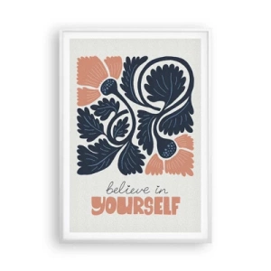 Affisch i vit ram - Blomma du också - 70x100 cm