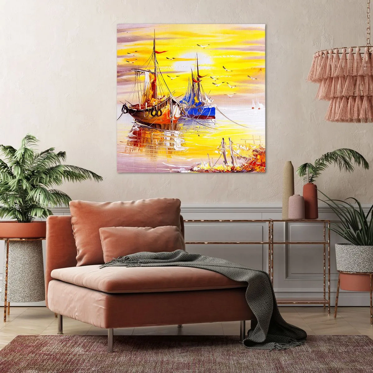 Canvastavla - Bild på duk - Välförtjänt vila i hamnen - 30x30 cm