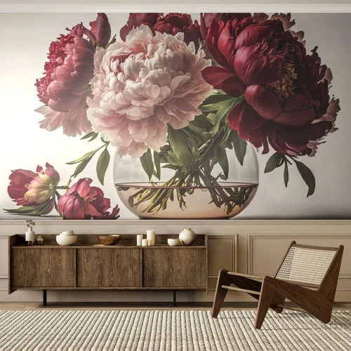 Fototapet på mått Premium Canvas - I full blom av skönhet - Blombukett, Vas, Pioner