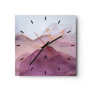 Väggklocka - Klocka på glas - Lila och violett vågor - 40x40 cm