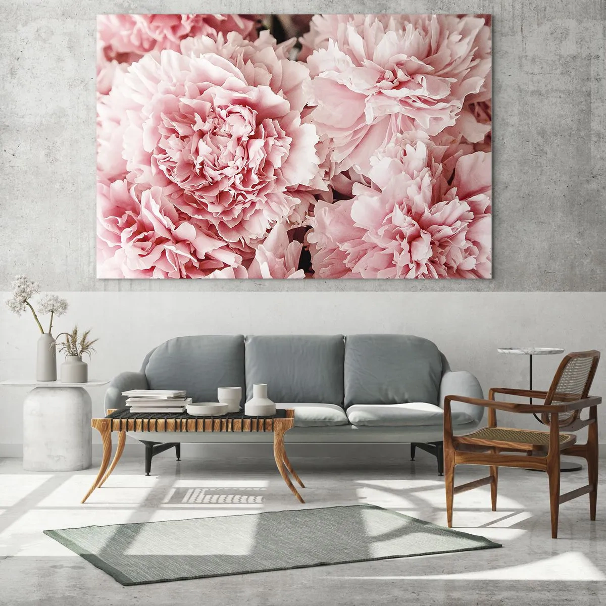 Glastavla - Bild på glas - Närbild av rosa pioner i full blom - 70x50cm - Rosa dröm - Modern väggdekoration för vardagsrum och sovrum ARTTOR