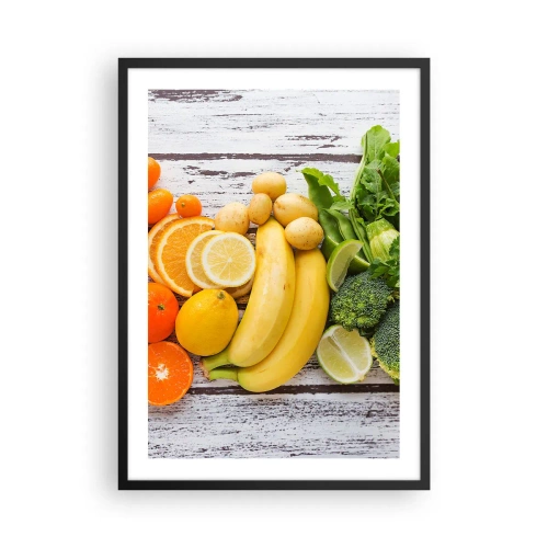Affisch i svart ram - Frukter och grönsaker på en rustik bakgrund - 50x70cm - Räcker det inte? - Modern väggdekoration för vardagsrum och sovrum ARTTOR