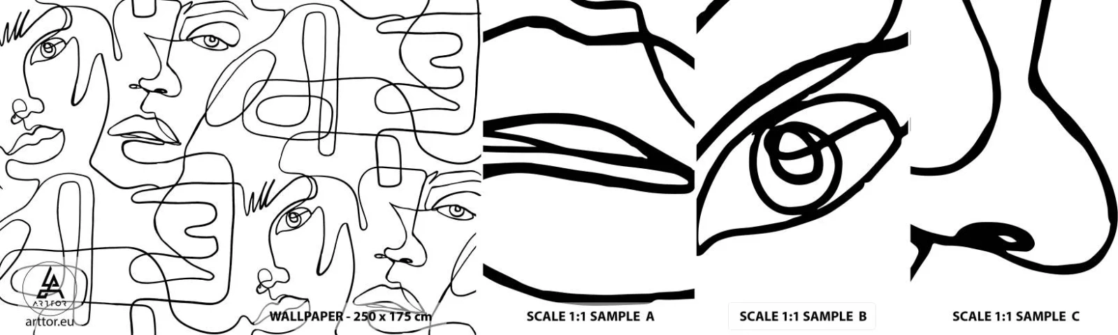 Provbit av självhäftande fototapet Deluxe Sticker - I trassliga känslor - Ansikten, Linje, Ögon - 100x30 cm