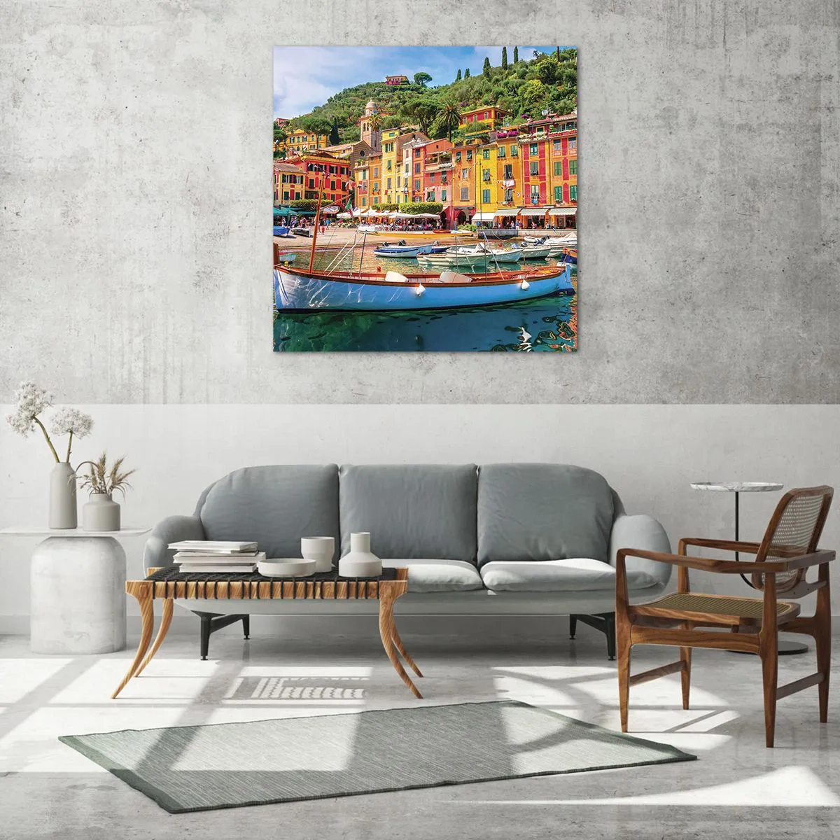 Glastavla - Bild på glas - Italiensk förmiddag - 50x50 cm