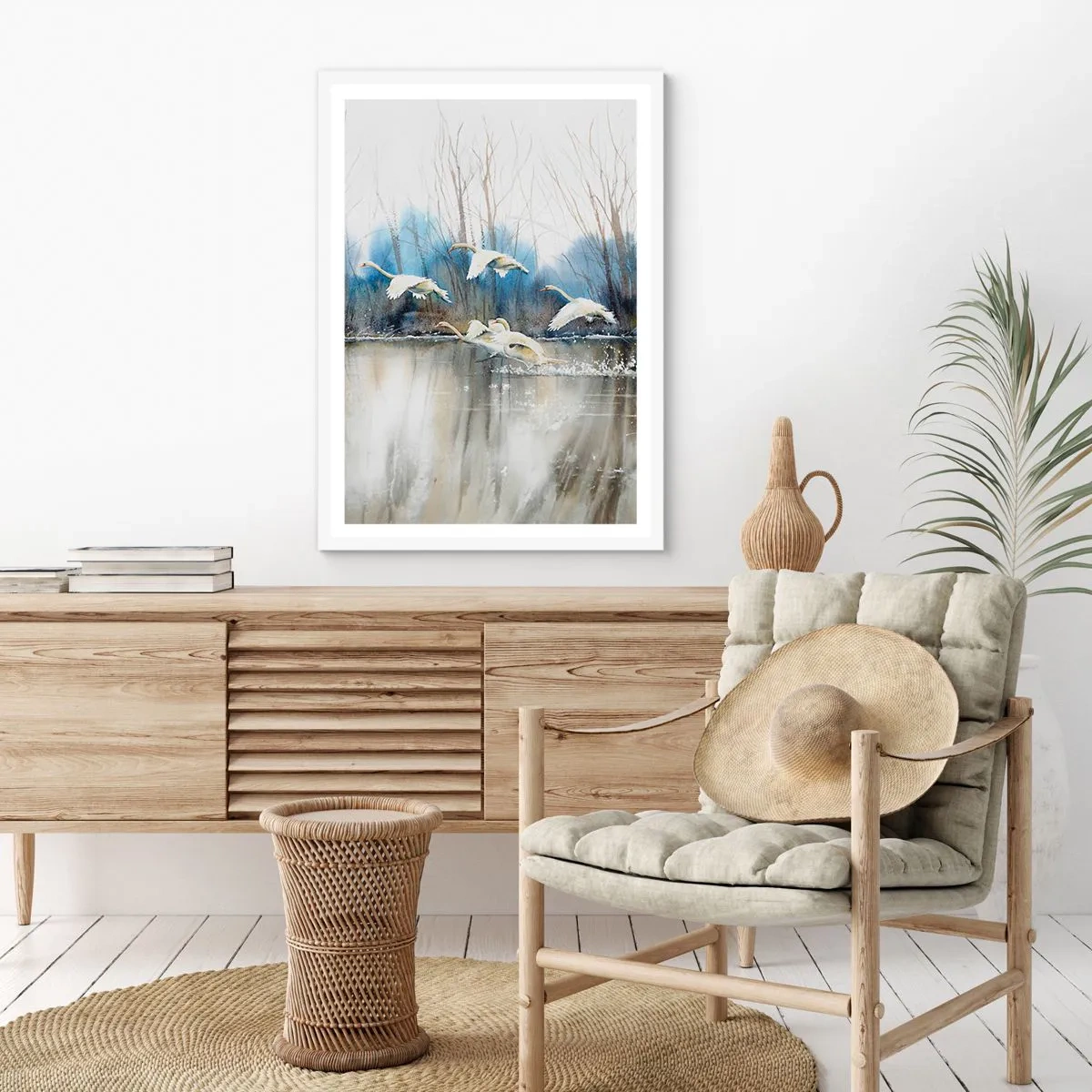 Affisch i vit ram - Som i en saga om vilda svanar - 70x100 cm