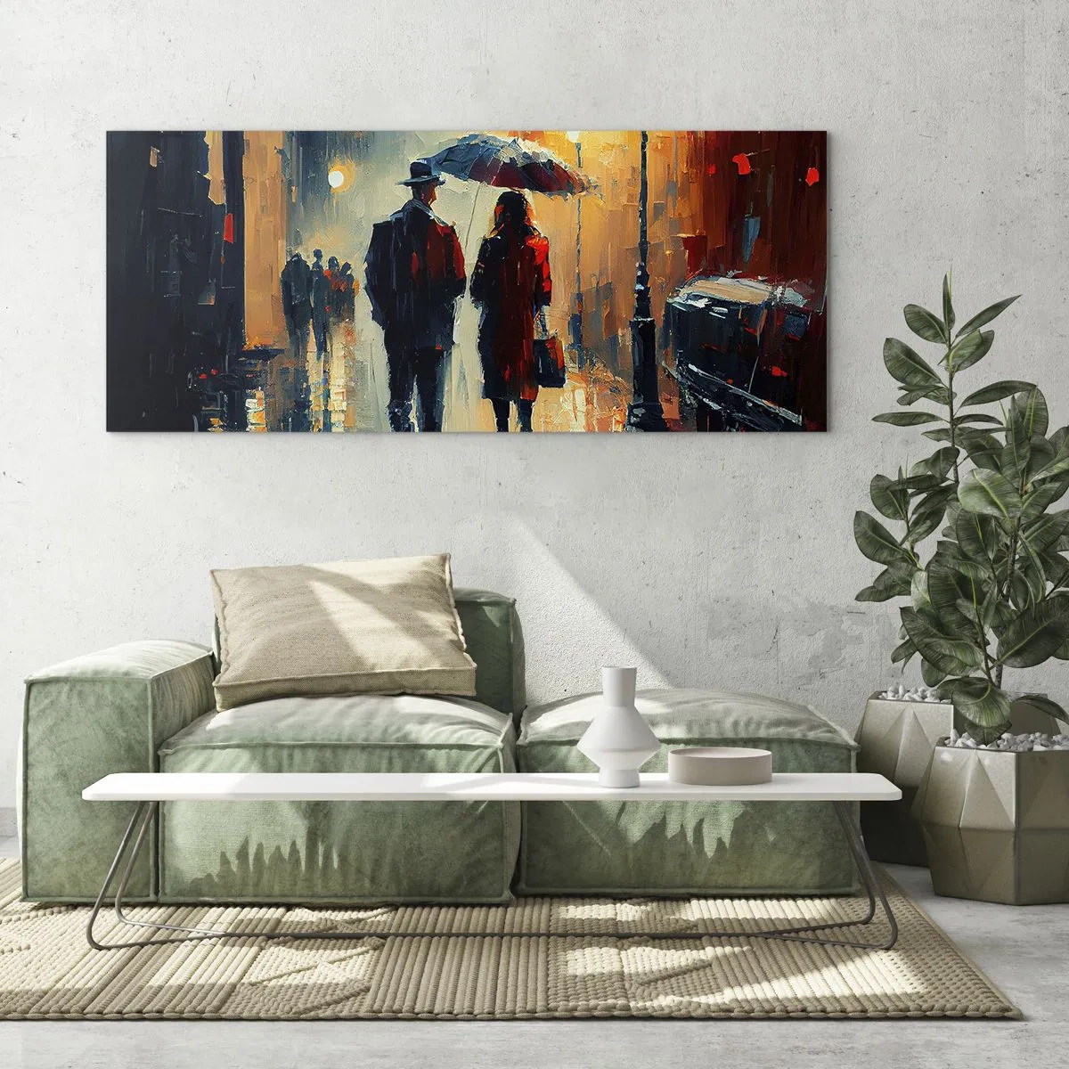 Glastavla - Bild på glas - Kärlekshistoria på stan - 100x40 cm