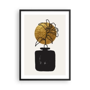 Affisch i svart ram - Abstrakt komposition med en blomma och en gyllene cirkel - 50x70cm - Guldvärd skönhet - Modern väggdekoration för vardagsrum och sovrum ARTTOR