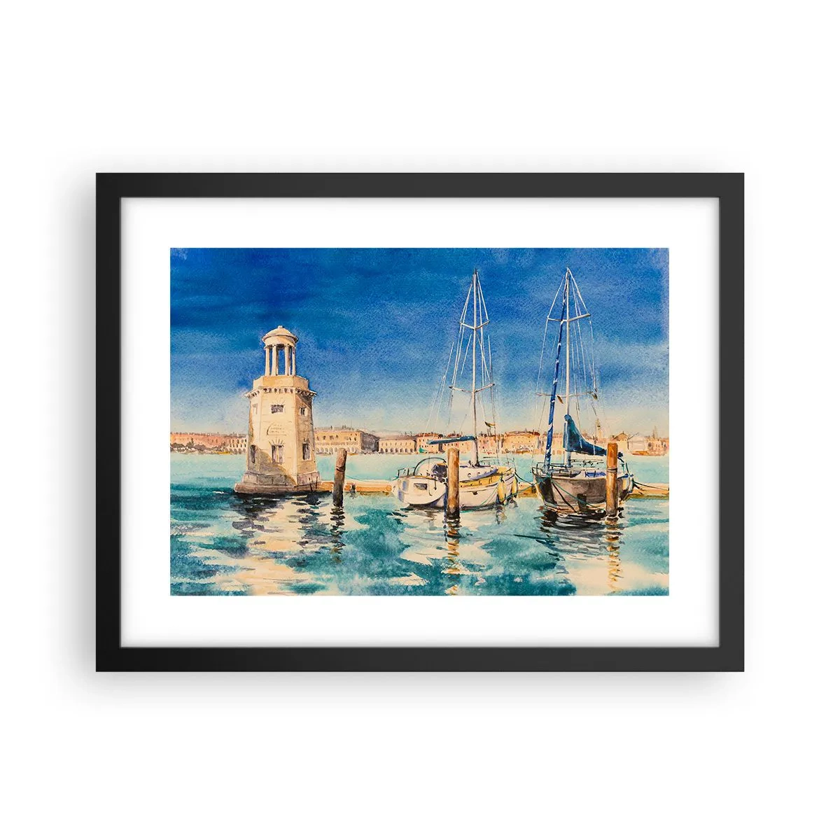 Affisch i svart ram - Solig lagun - 40x30 cm