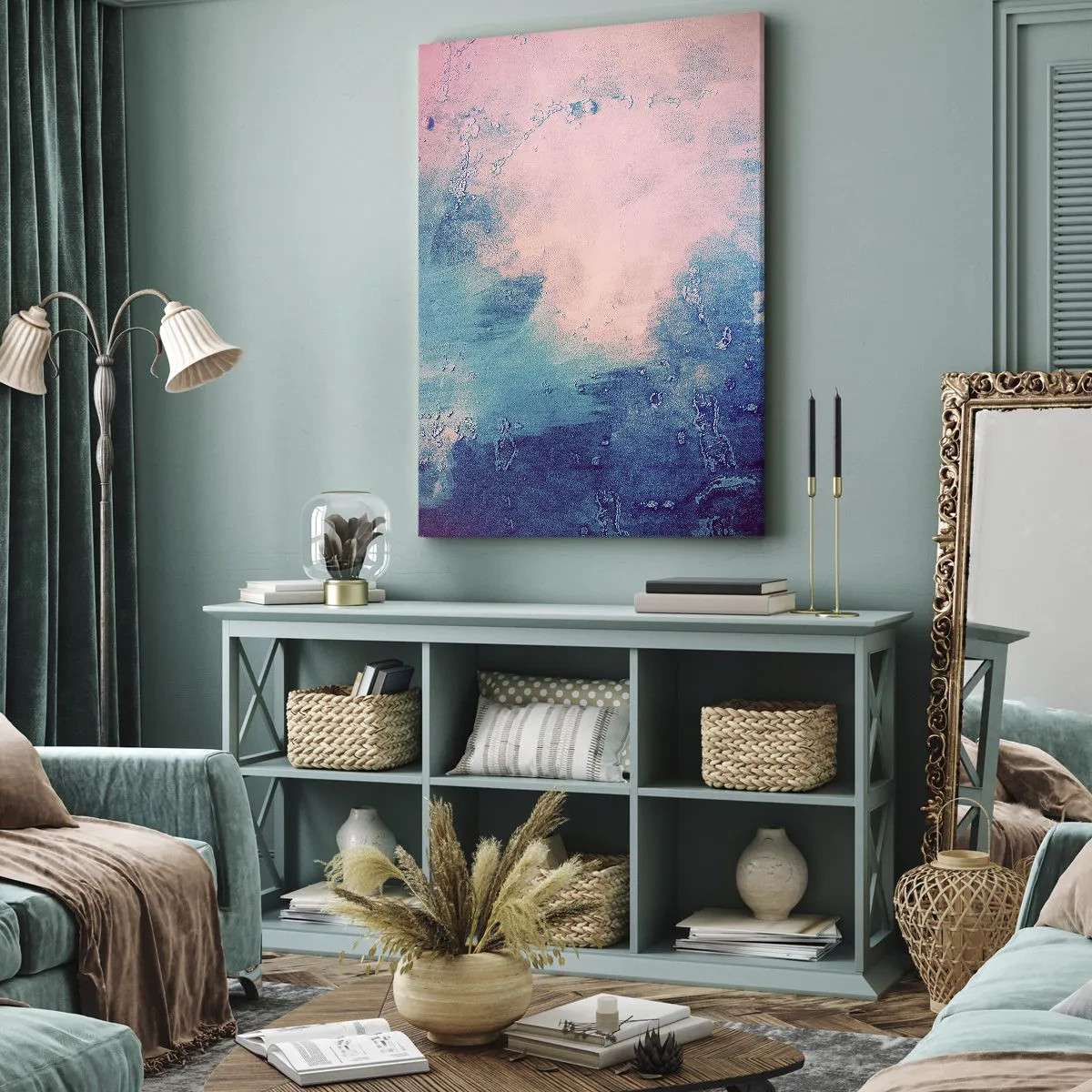 Canvastavla - Bild på duk - Blåa famnar - 55x100 cm