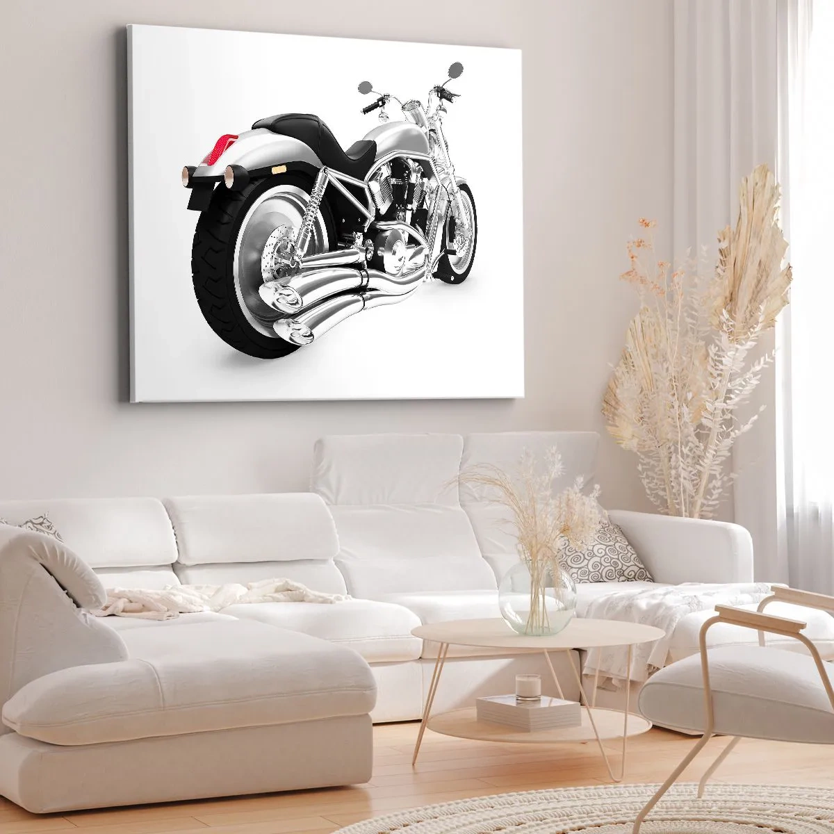 Canvastavla - Bild på duk - Krom motorcykel på vit bakgrund - 70x50cm - Samlarens dröm - Modern väggdekoration för vardagsrum och sovrum ARTTOR