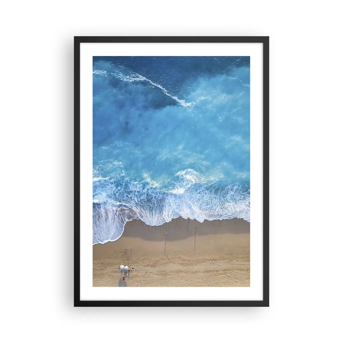 Affisch i svart ram - Flygfoto över havsvågor som slår mot stranden - 50x70cm - Blå styrka - Modern väggdekoration för vardagsrum och sovrum ARTTOR