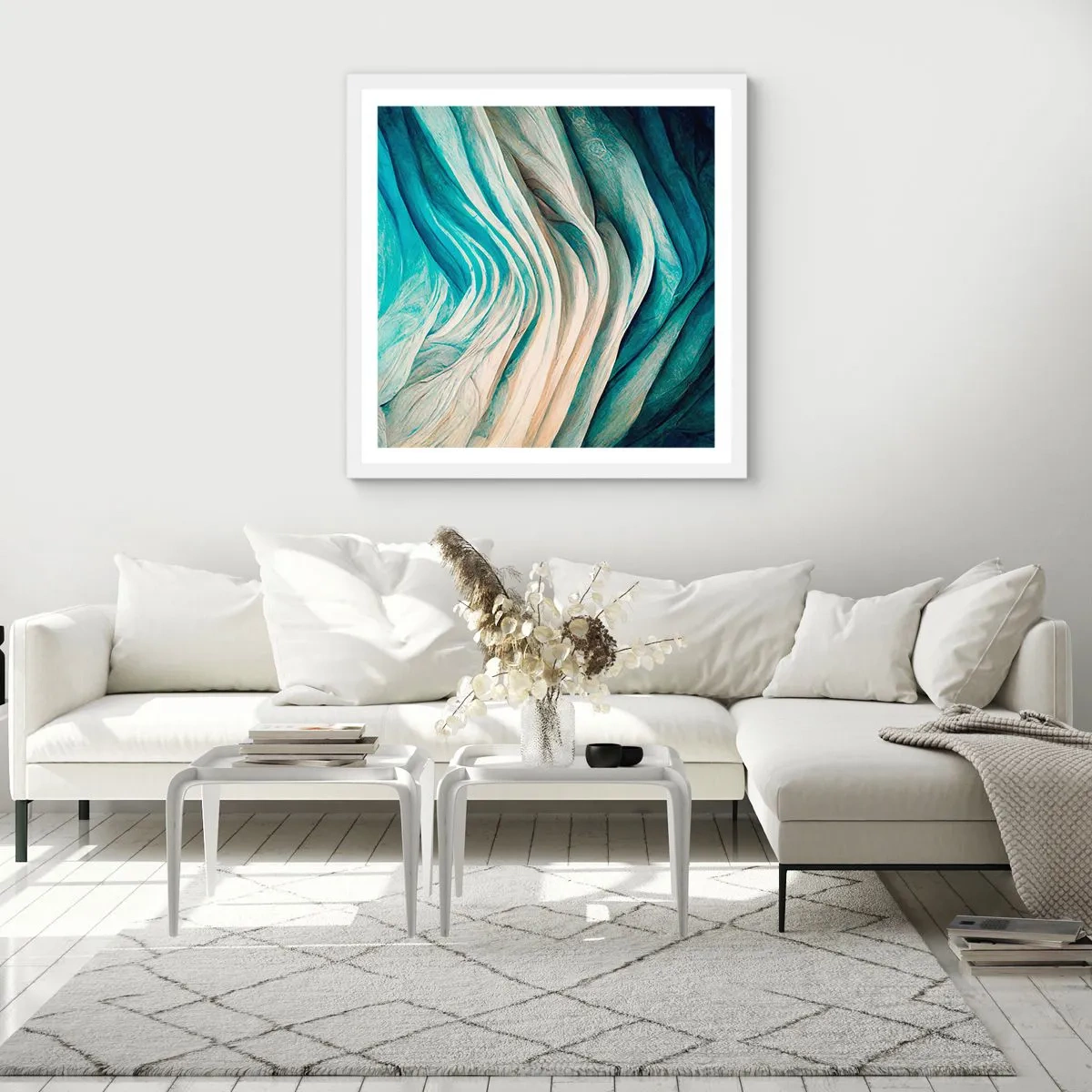 Affisch i vit ram - Blå omättlighet - 50x50 cm