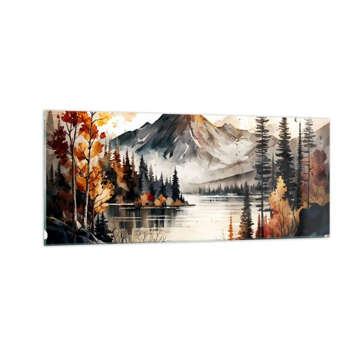 Glastavla - Bild på glas - Gyllene höst i fjällen - 100x40 cm