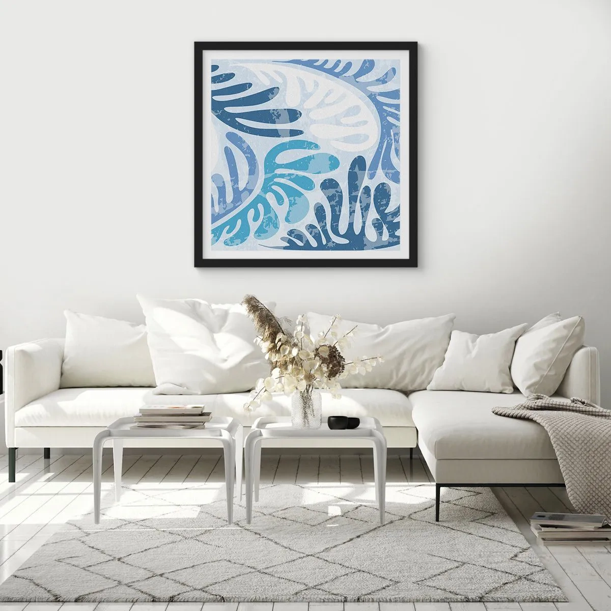 Affisch i svart ram - Blåa ormbunkar - 60x60 cm