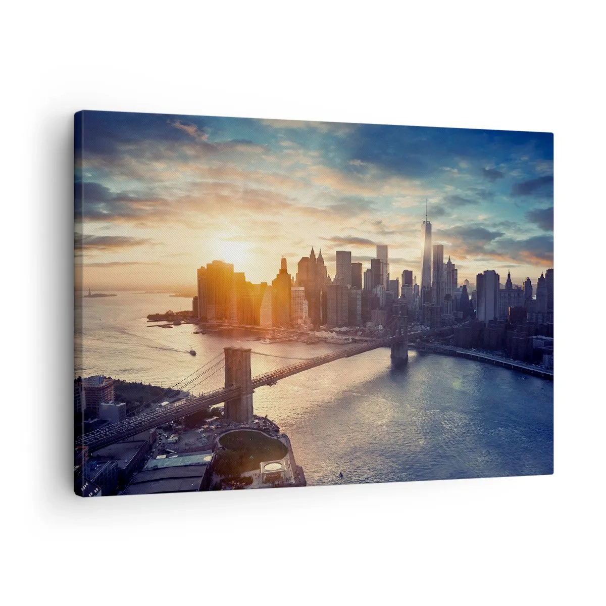 Canvastavla - Bild på duk - Panorama över staden med bron och floden i ljuset av den nedgående solen - 70x50cm - Västkulturens monument - Modern väggdekoration för vardagsrum och sovrum ARTTOR