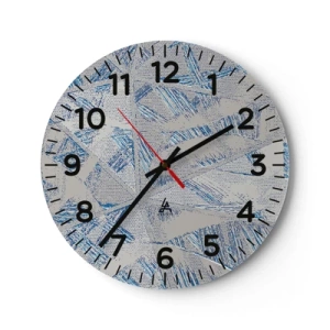 Väggklocka - Klocka på glas - I en gråblå labyrint - 40x40 cm