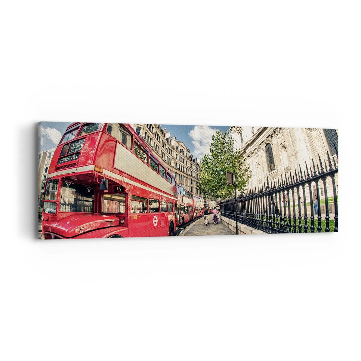 Canvastavla - Bild på duk - Londongata i grå och röd - 90x30 cm