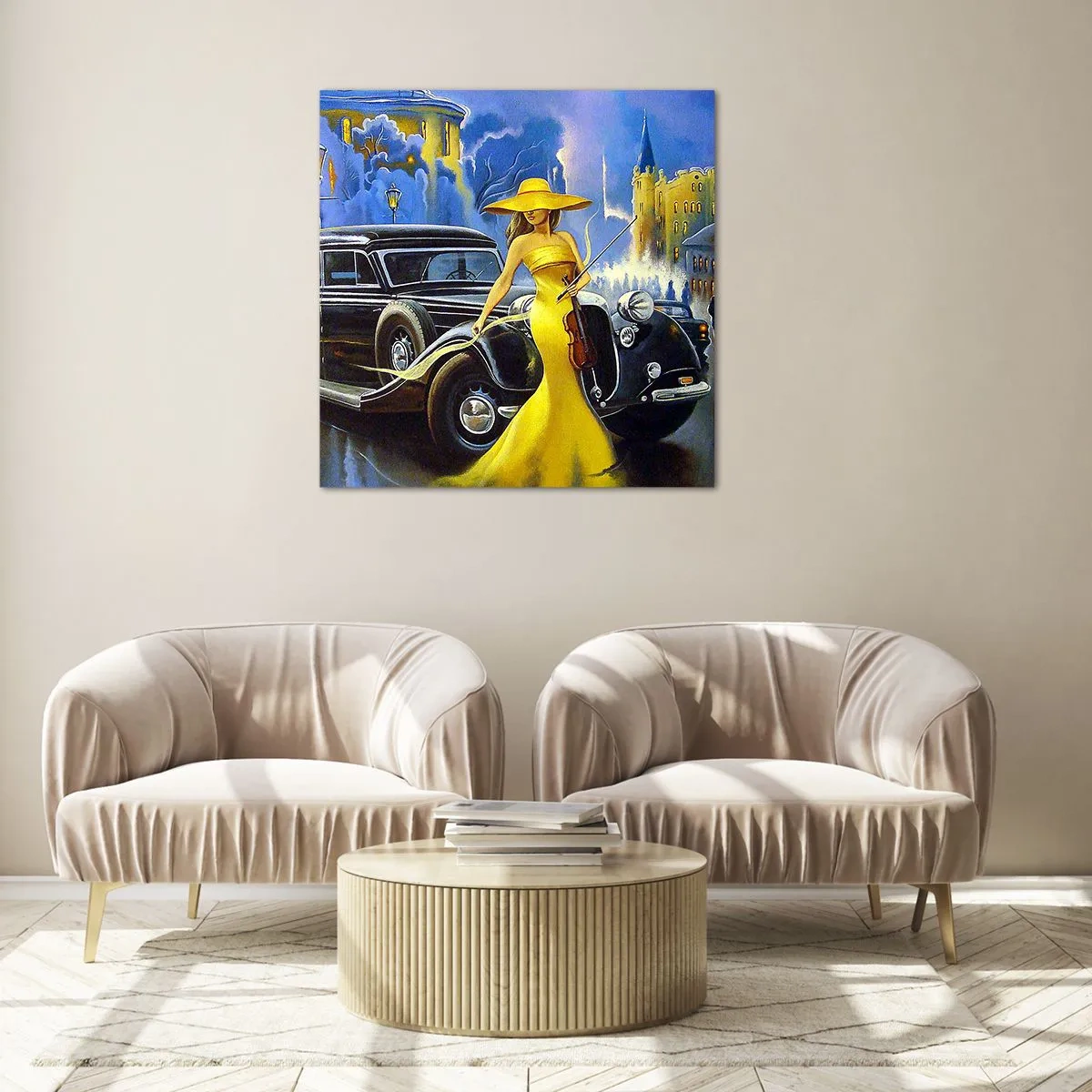 Glastavla - Bild på glas - Nocturne för fiol och kärlek - 60x60 cm