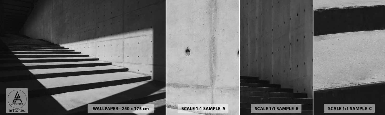 Provbit av självhäftande fototapet Deluxe Sticker - Modernismens råa skönhet - Industriell, Arkitektur, Trappa - 100x30 cm