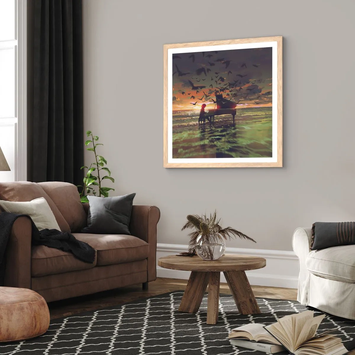 Affisch i ram av ljusek - Konsert för piano och vågor - 60x60 cm