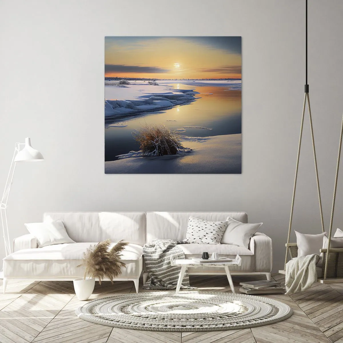Canvastavla - Bild på duk - Vintersolnedgång - 60x60 cm