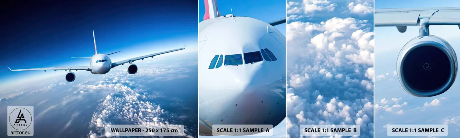 Provbit av självhäftande fototapet Deluxe Sticker - Jag flyger för jag vill - Plan, Flygplan, Resa - 100x30 cm