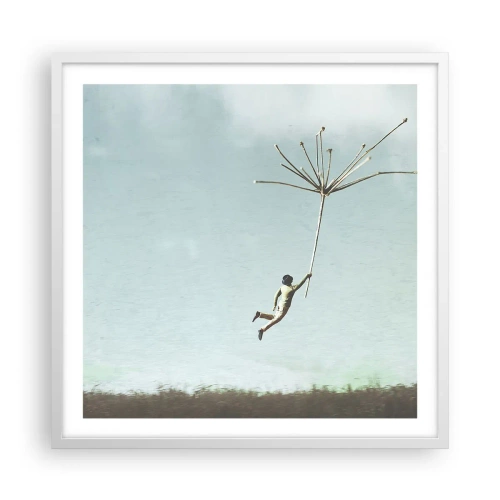 Affisch i vit ram - Drakar, maskrosor, vind - 60x60 cm