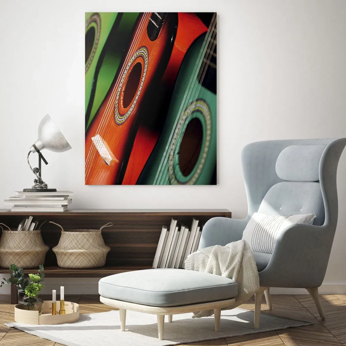 Glastavla - Bild på glas - Gitarren har flera färger - 80x120 cm