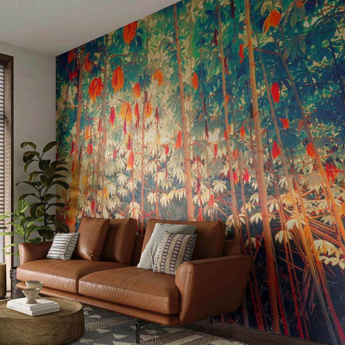 Fototapet Standard Eco - Lövbladens hemlighetsfulla liv - Tropisk skog, Natur, Träd - 350x256 cm