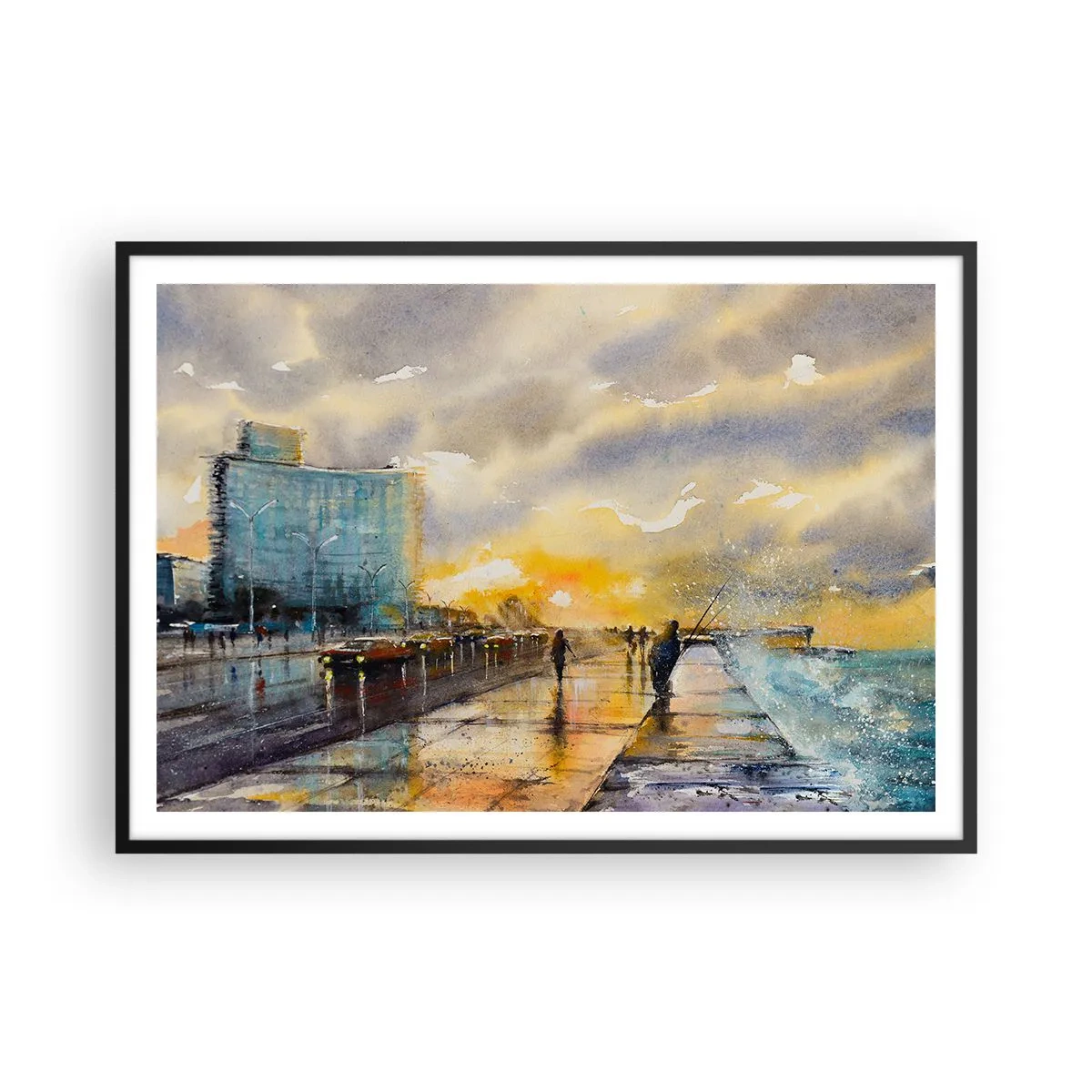 Affisch i svart ram - Livet på stranden - 100x70 cm