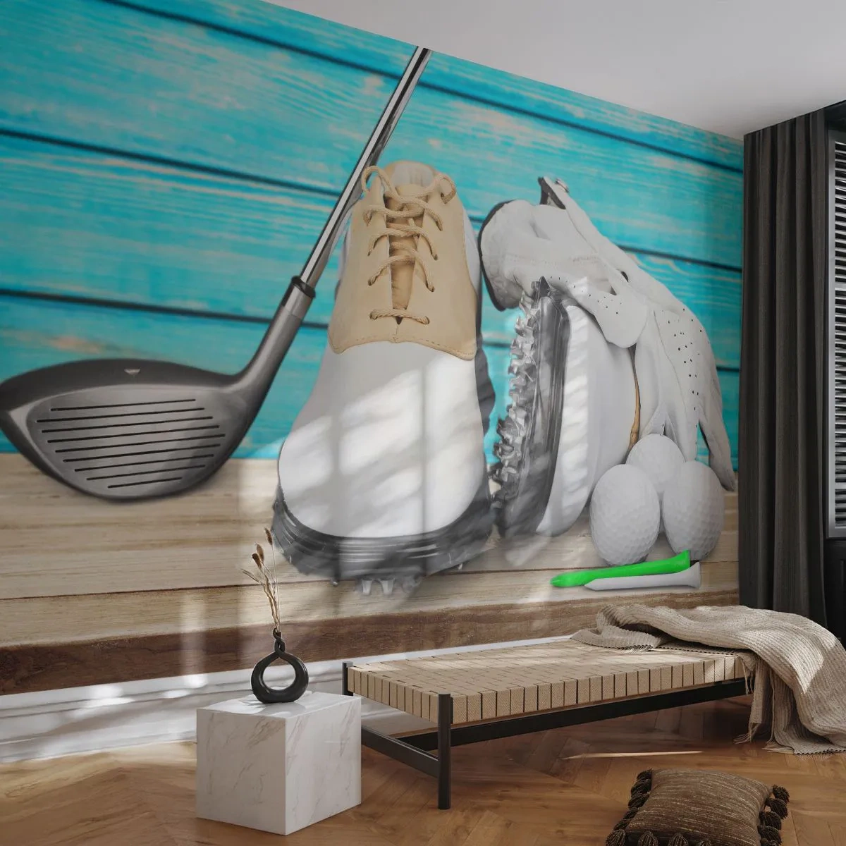 Fototapet Premium Sand - Allt färdigt - Golf, Sport, Golfarskor - 400x280 cm