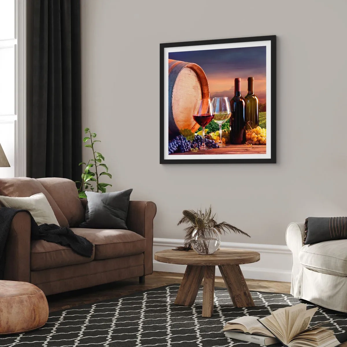 Affisch i svart ram - Här smakar livet - 30x30 cm