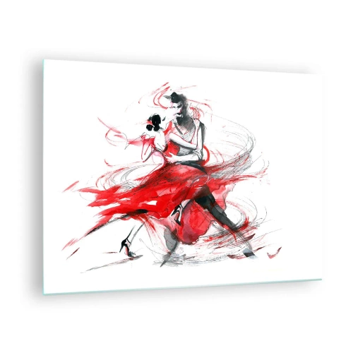 Glastavla - Bild på glas - Ett par dansare i en dynamisk akvarelldans - 70x50cm - Tango - passionens rytm - Modern väggdekoration för vardagsrum och sovrum ARTTOR