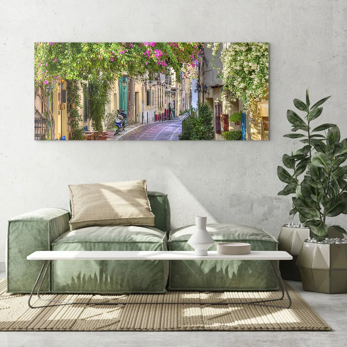 Glastavla - Bild på glas - Blommande gata - 100x40 cm