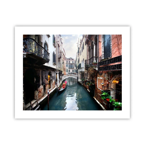 Affisch - Venedig-landskap med gondol och bro - 50x40 cm
