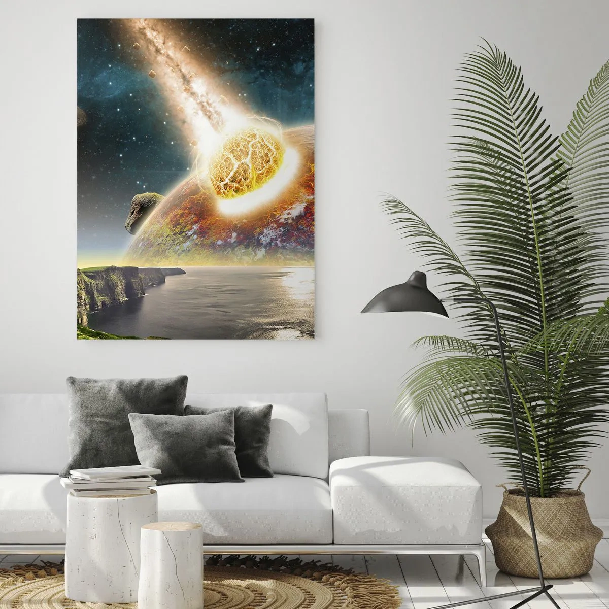 Glastavla - Bild på glas - Rymddrama - 50x70 cm
