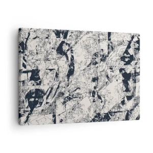 Canvastavla - Bild på duk - Abstrakt komposition i svartvitt med dynamisk layout - 70x50cm - Motsatsernas interpenetration - Modern väggdekoration för vardagsrum och sovrum ARTTOR