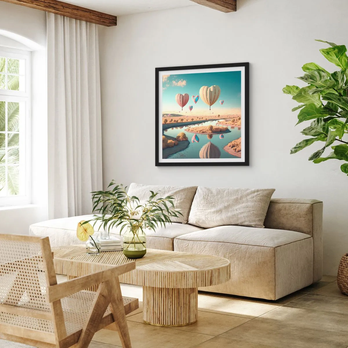 Affisch i svart ram - Kärleken låter dig sväva - 60x60 cm