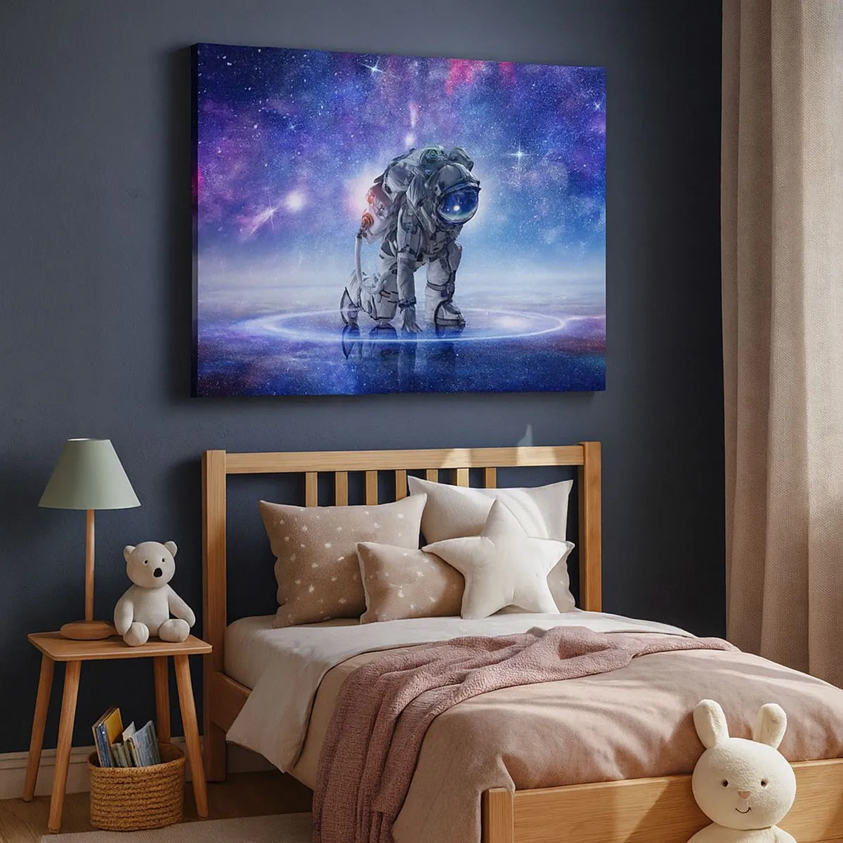 Canvastavla - Bild på duk - Astronaut i ett galaktiskt landskap - 70x50cm - Stjärnig himmel över mig - Modern väggdekoration för vardagsrum och sovrum ARTTOR