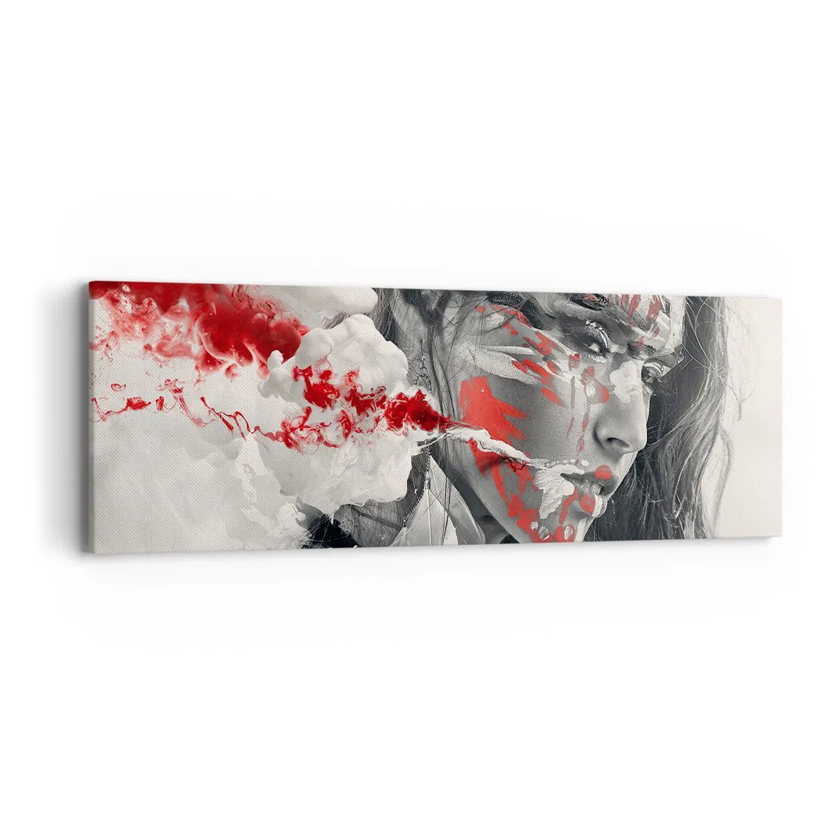 Canvastavla - Bild på duk - Röd-vit absurdhet - 90x30 cm