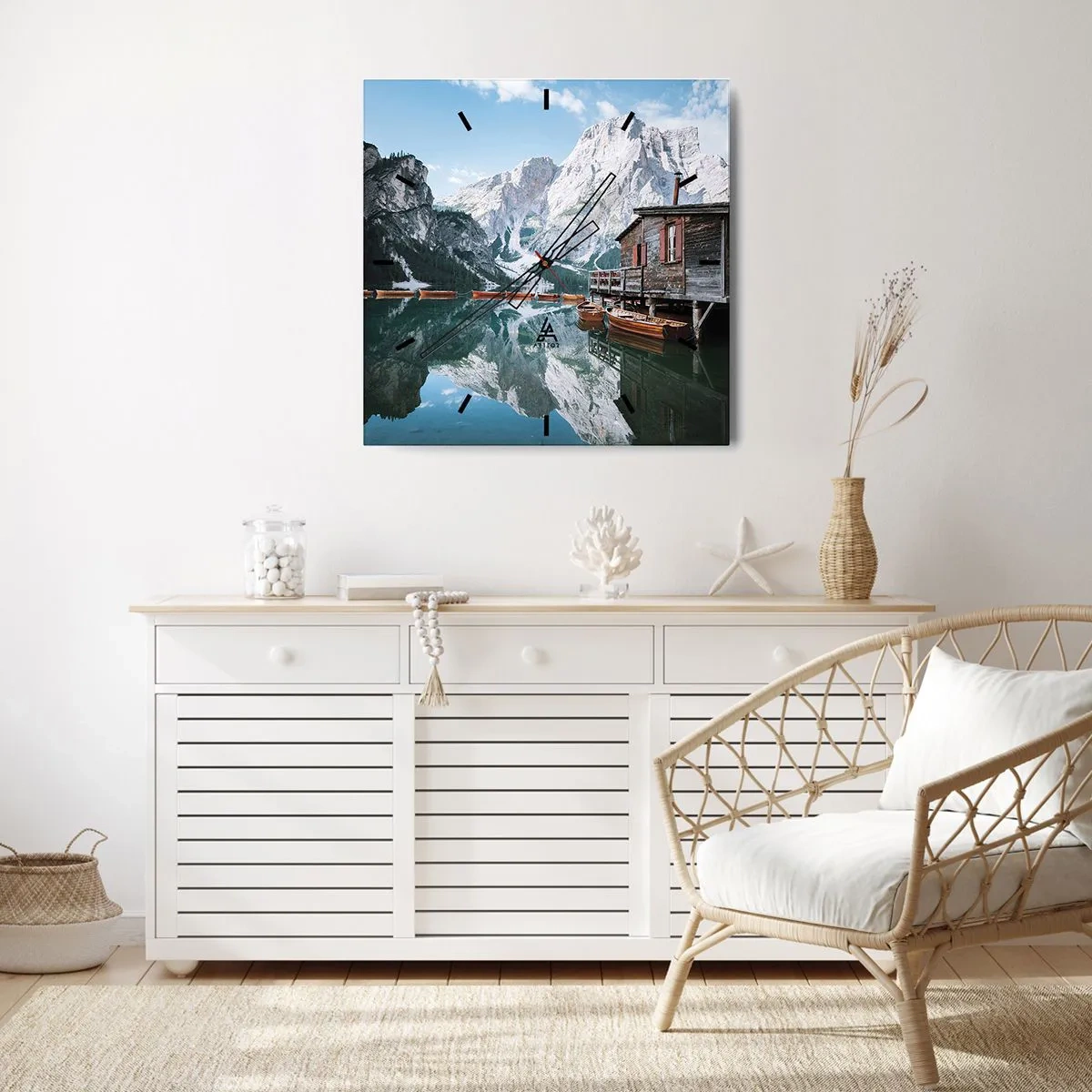 Väggklocka - Klocka på glas - Kristallklar fjällmorgon - 40x40 cm