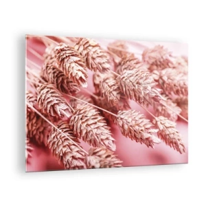 Glastavla - Bild på glas - Torkade majskolvar i rosa nyanser mot pastellbakgrund - 70x50cm - Blomkaskad i rosa - Modern väggdekoration för vardagsrum och sovrum ARTTOR