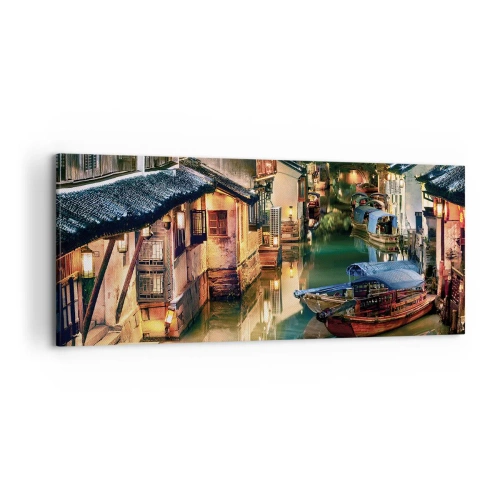 Canvastavla - Bild på duk - En kväll på kinesisk gata - 120x50 cm